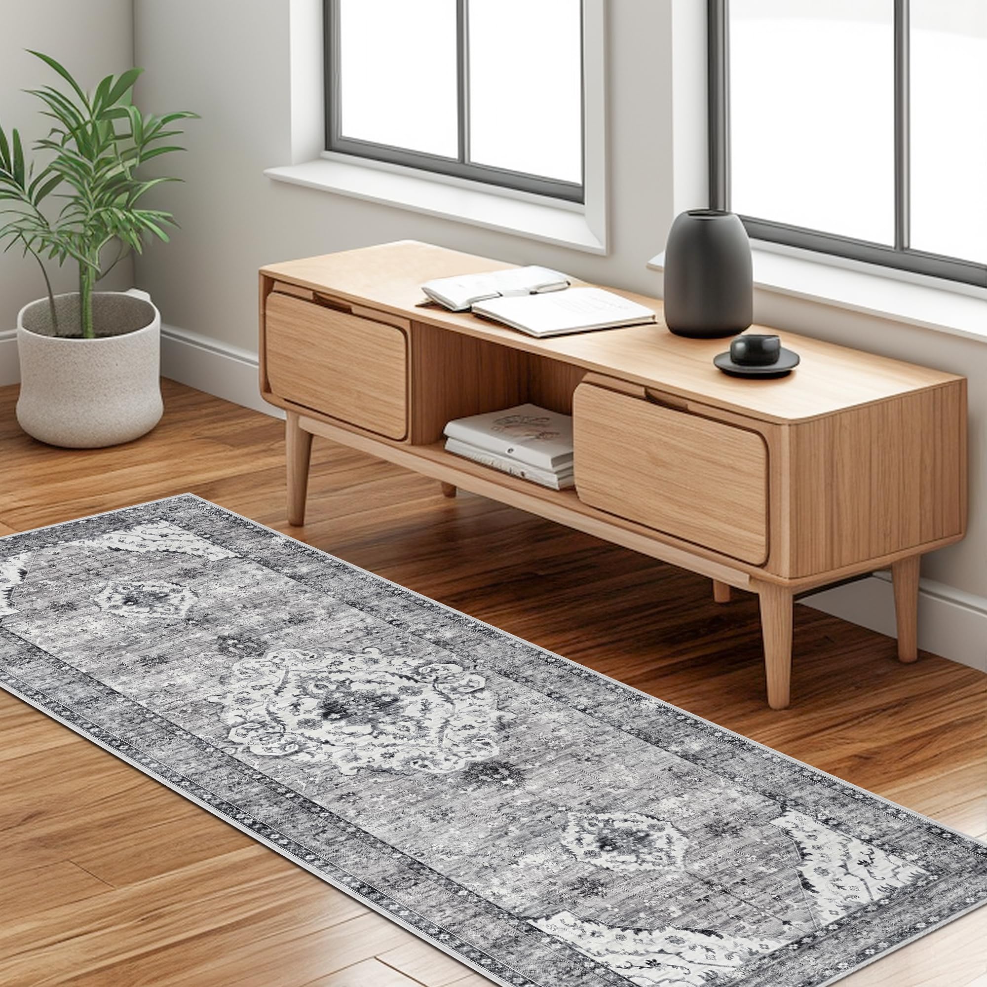Runner Rugs for Hallway 2x6 Ft Non-Slip Fall Runner Rugs with Rubber Backing Washable Rug Runner for Kitchen Bedroom Vintage Dis