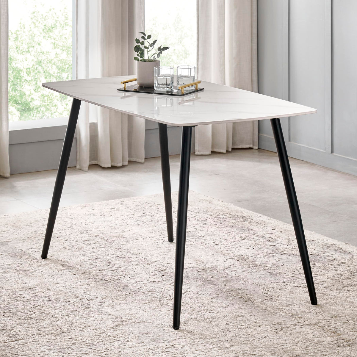 Home Centre | Helios Leo 4 Seater Tables | Table For Home | Sintered Stone, Metal | White | 1 Year Warranty
