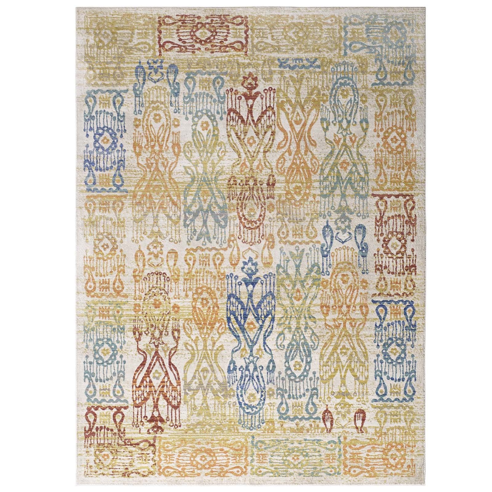 Modway Solimar Distressed Colorful Southwestern Aztec 5X8 Area Rug In Multicolored