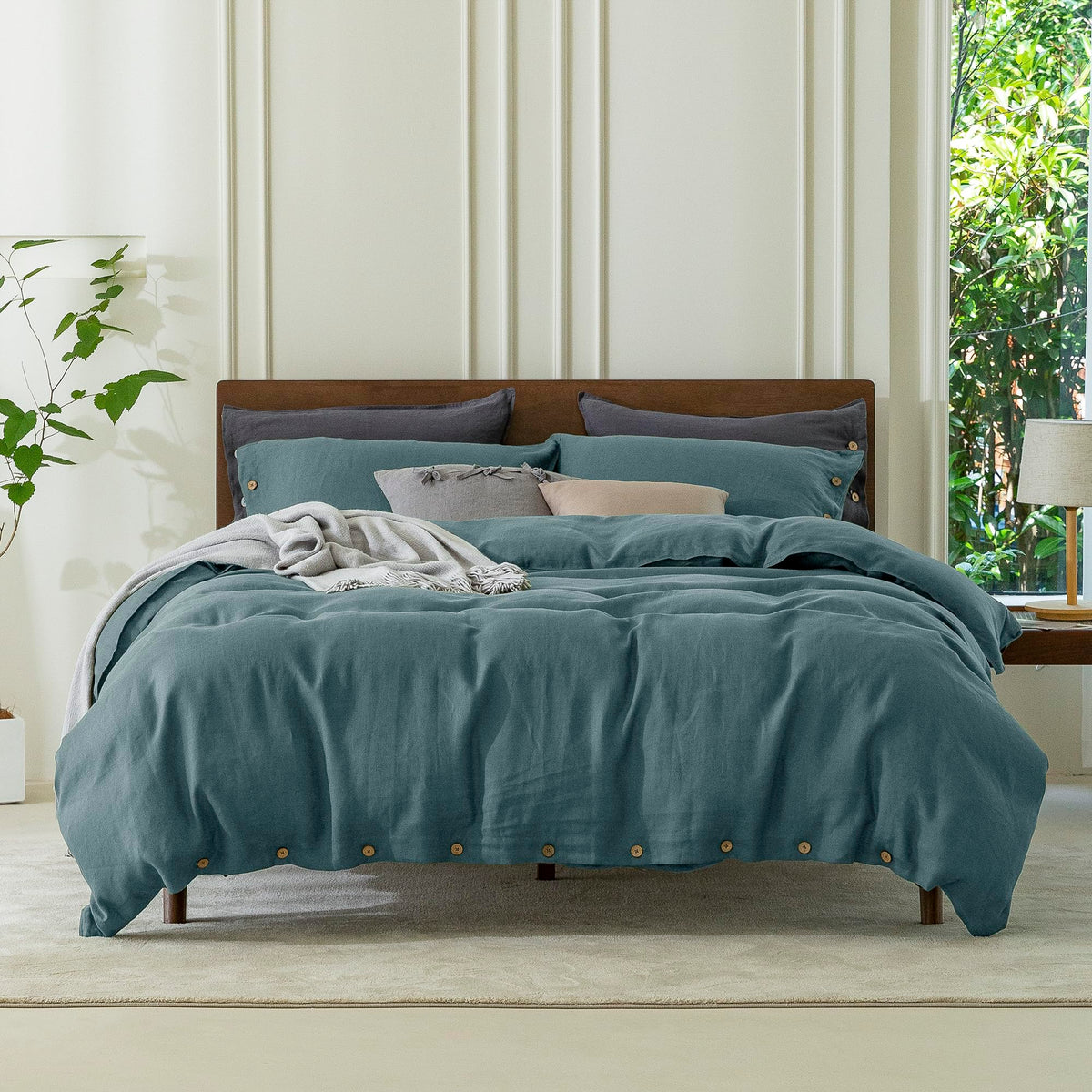 Everly100% Pure Linen Duvet Cover Set Queen Size104X90Inch 3Pcs (1 Duvet Cover,2 Pillowcases) Soft And Breathable For All Season