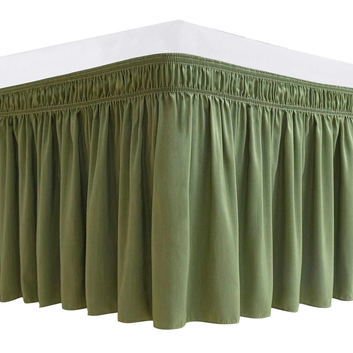 Biscaynebay Wrap Around Bed Skirts For Queen Beds 16' Drop, Sage Adjustable Elastic Dust Ruffles Easy Fit Wrinkle Resistant Sil