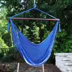 Sunnydaze Indoor/Outdoor Caribbean Xl Hanging Hammock Chair Swing - Soft-Spun Polyester Rope - 300-Pound Capacity - Blue