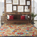 Nourison Aloha Indoor/Outdoor Natural/Blue 9'6' X 13' Area -Rug, Easy -Cleaning, Non Shedding, Bed Room, Living Room, Dining Room, Deck, Backyard, Patio (10X13)