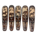 Artisan-Carved Set of 5 Hand-Crafted Wooden African Animal Wall Masks: Unique Tribal Art Sculptures - Each 20 Inches High - Perf