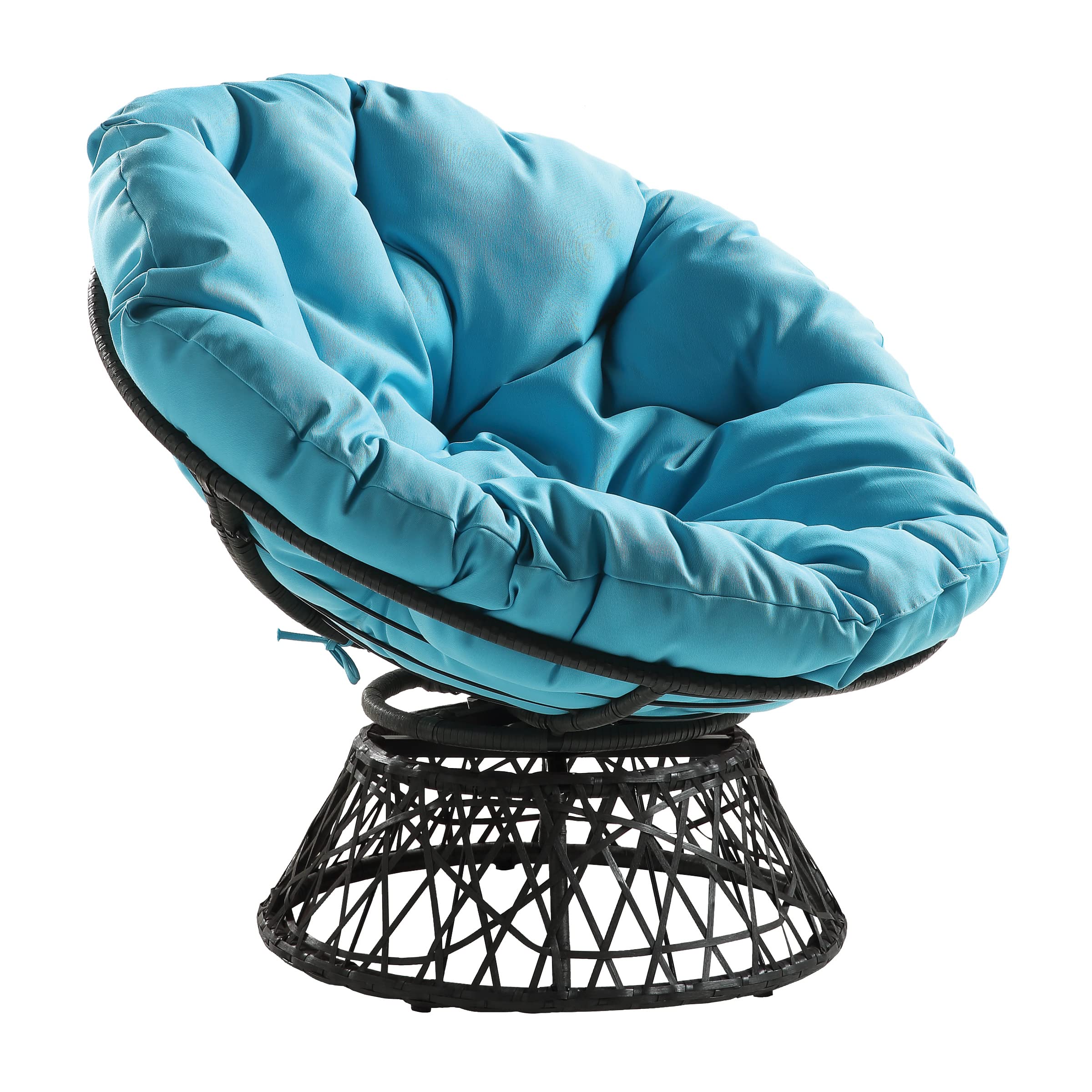 OSP Home Furnishings Wicker Papasan Chair with 360-Degree Swivel, Grey Frame with Blue Cushion