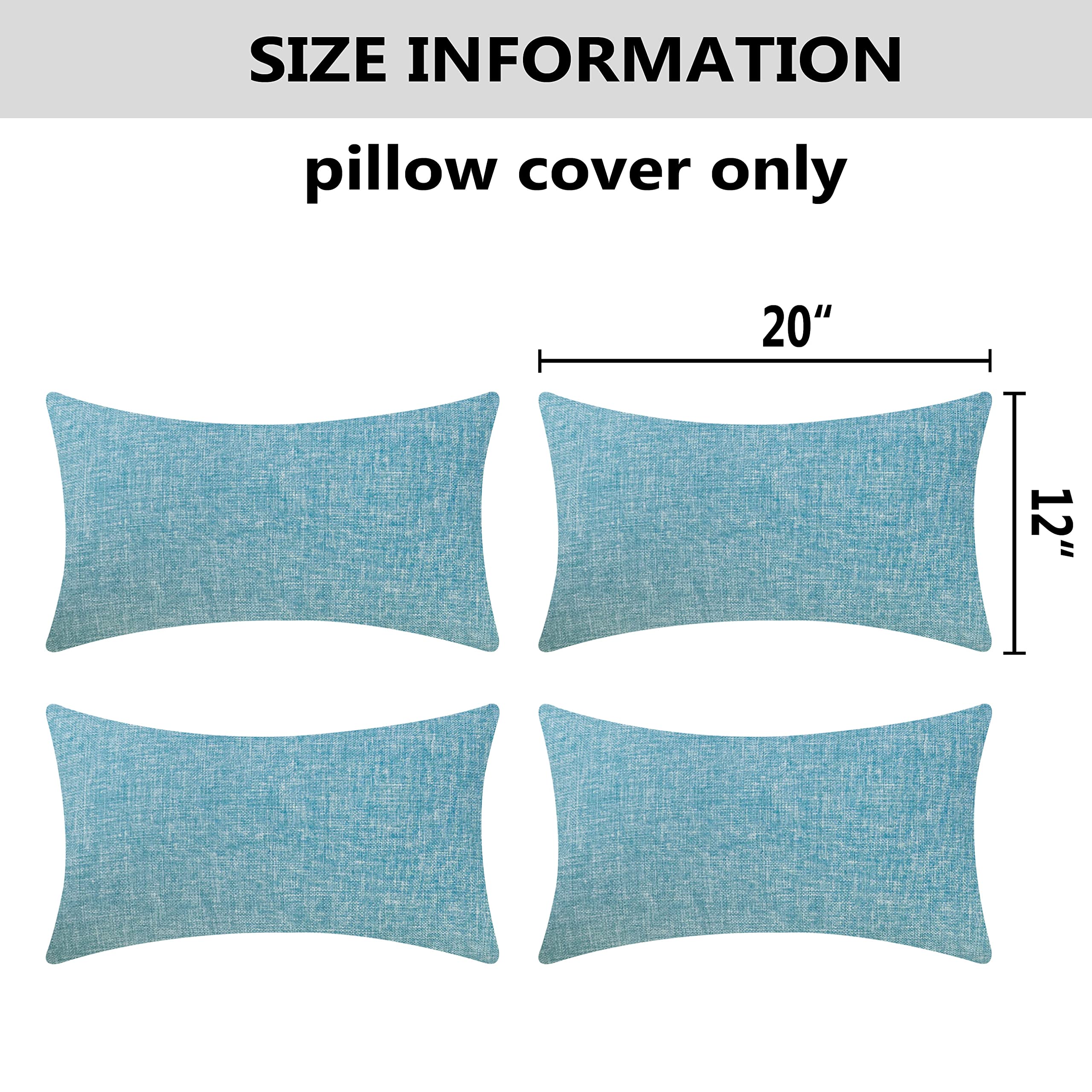 Home Brilliant Teal Throw Pillow Covers Rectangular 12X20 Pillow Cover Linen Decorative Bed Pillows Cases For Couch Sofa, 12 X 2