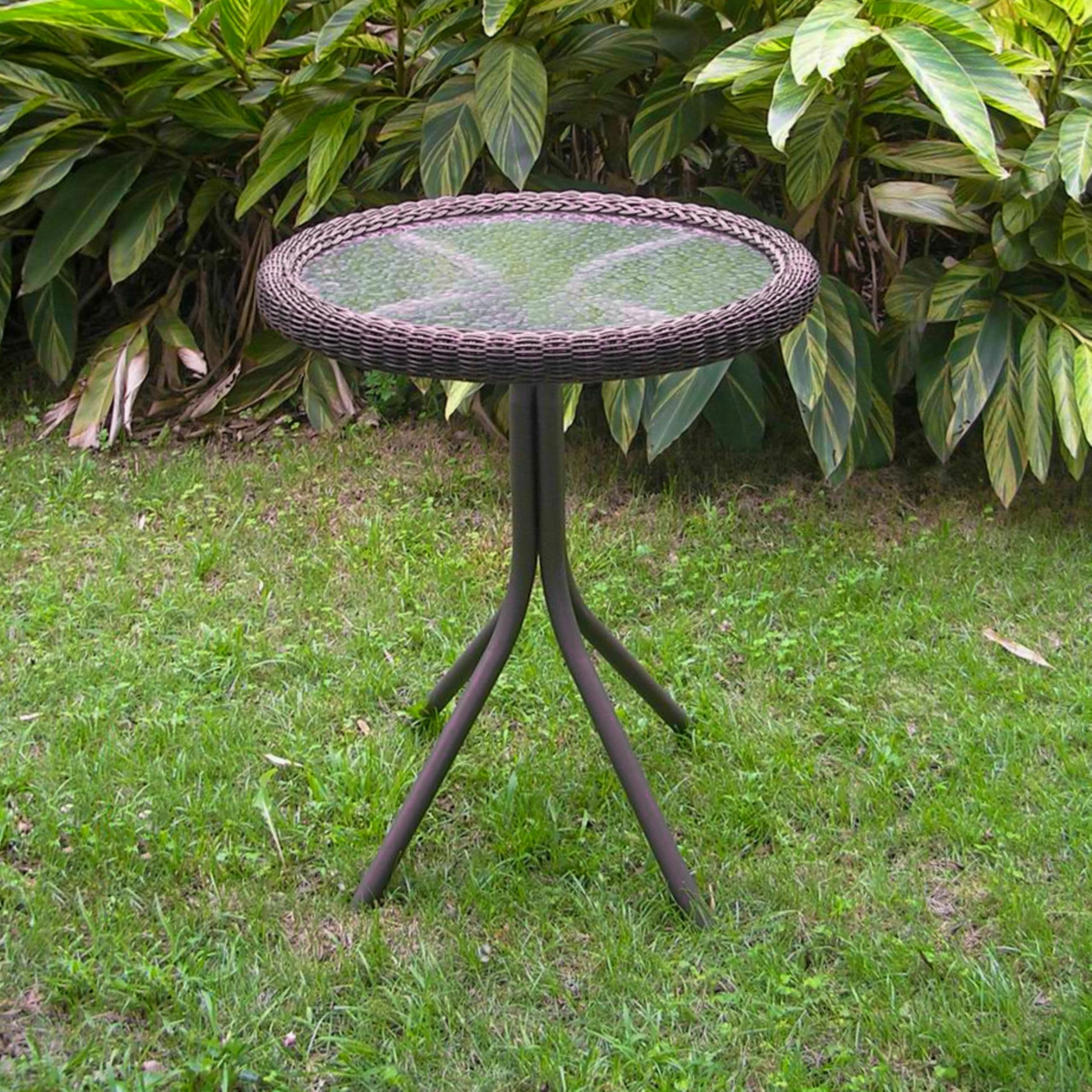 International Caravan Furniture Piece Outdoor Resin Wicker And Glass-Top Bistro Table - Thumbnail 4