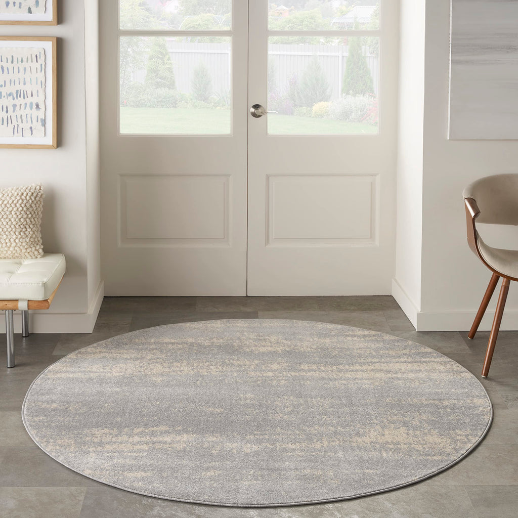 Nourison Essentials Indoor/Outdoor Solid Abstract Grey/Beige 4' X Round Area Rug, Easy Cleaning, Non Shedding, Bed Room, Living Room, Dining Room, Backyard, Deck, Patio (4 Round)