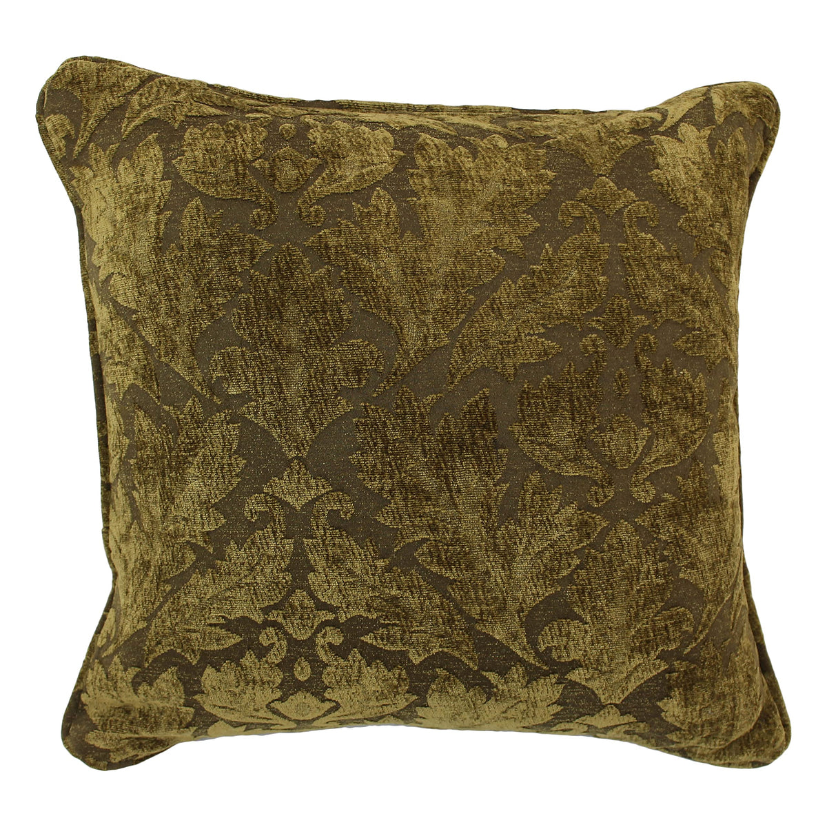 Blazing Needles Corded Square Jacquard Chenille Throw Pillow, 18&quot;, Floral Beige Damask