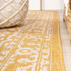 Jonathan Y Smb104A-28 Malta Bohemian Medallion Textured Weave Indoor Outdoor -Area Rug, Coastal, Traditional, Transitional Easy-Cleaning,Bedroom,Kitchen,Backyard,Patio,Non Shedding, Red/Taupe, 2 X 8