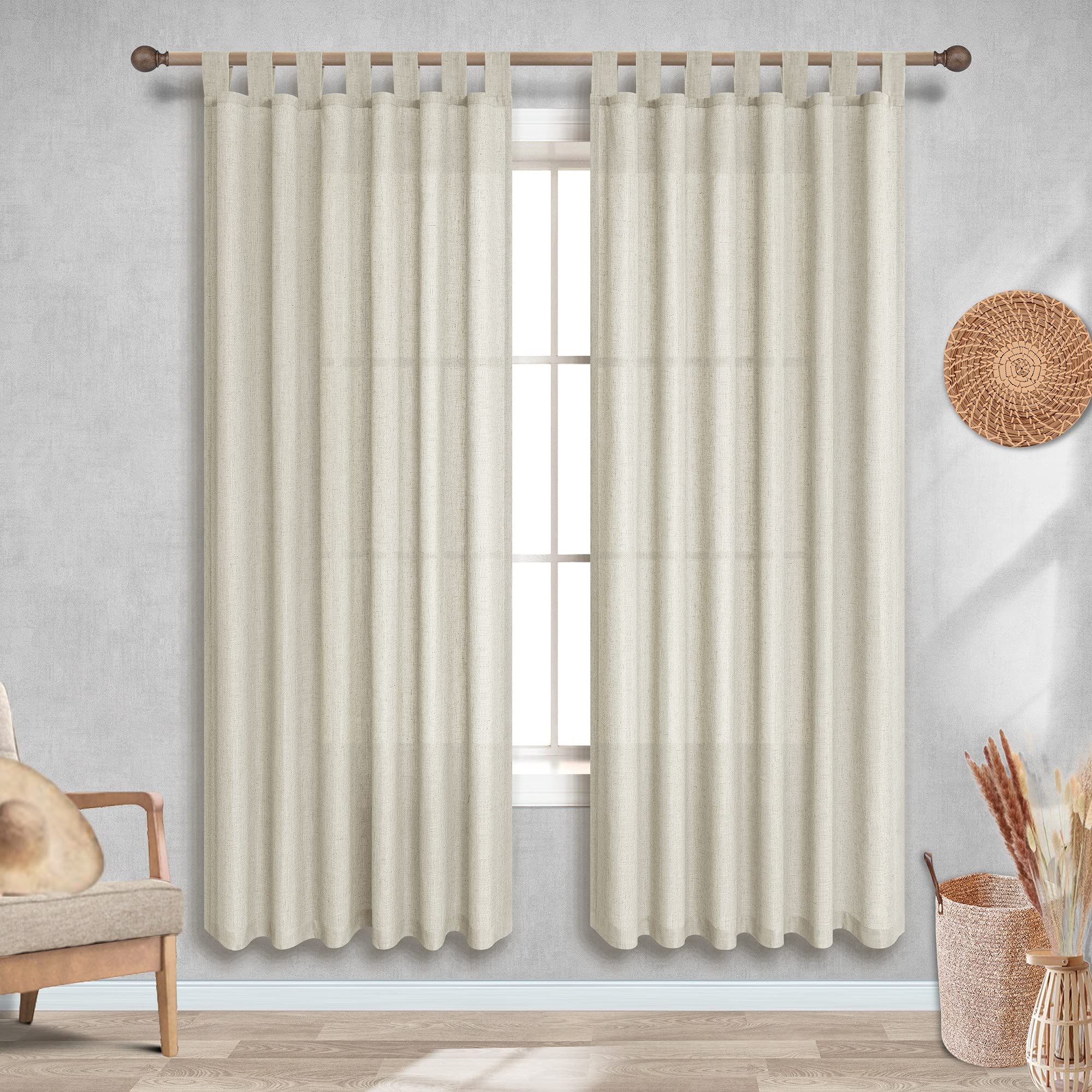 Koufall Boho Nursery Decor Neutral,Rustic French Country Decor For Living Room Kids Bedroom The Home Curtains,63 Inch Length,Natural Tan Beige
