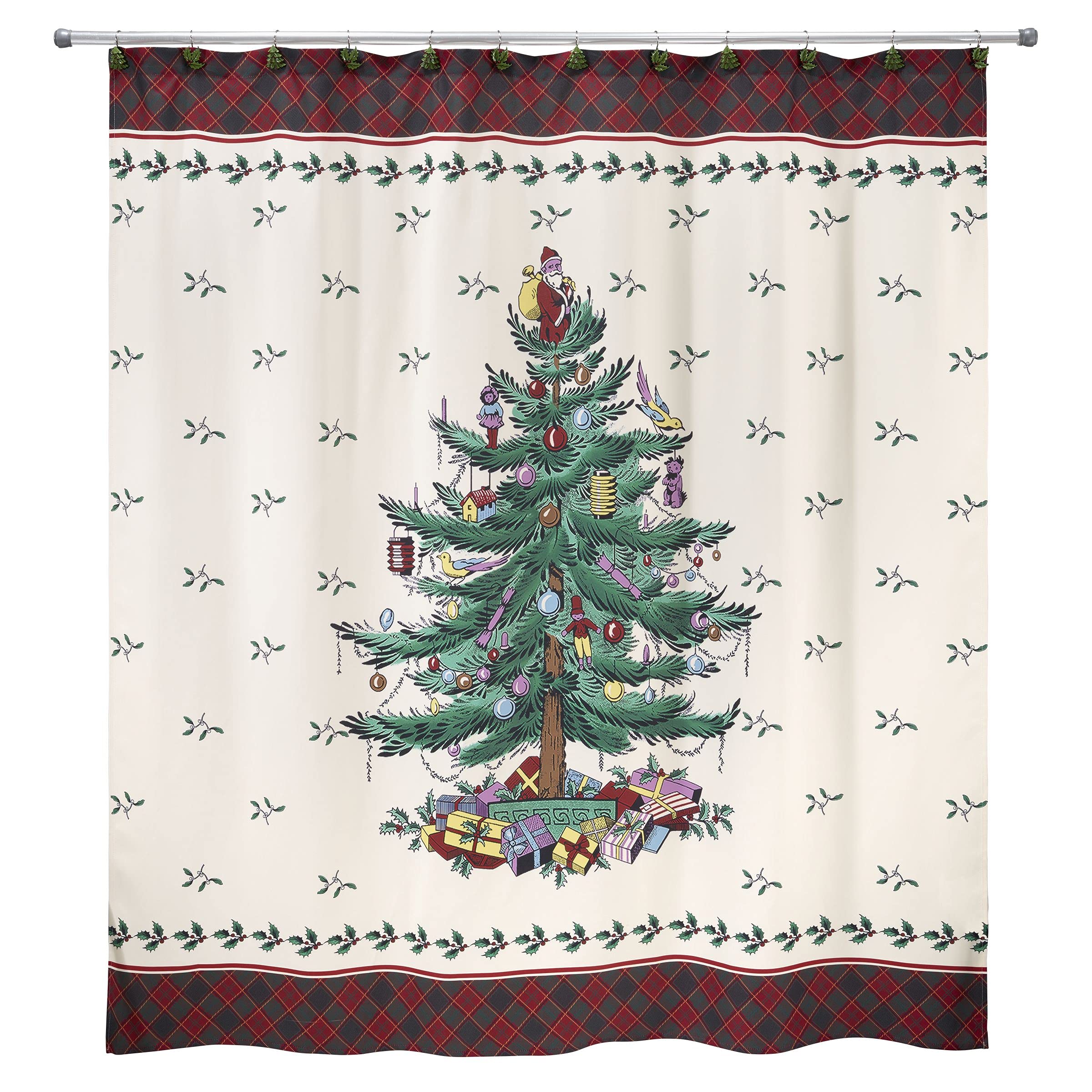 Spode - Fabric Shower Curtain, Holiday Bathroom Decor Christmas Tree Tartan Collection, 72'