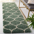 Safavieh Hudson Shag Collection Runner Rug - 23 x 8, Light Green & Ivory, Trellis Design, Non-Shedding & Easy Care, 2-inch Thi