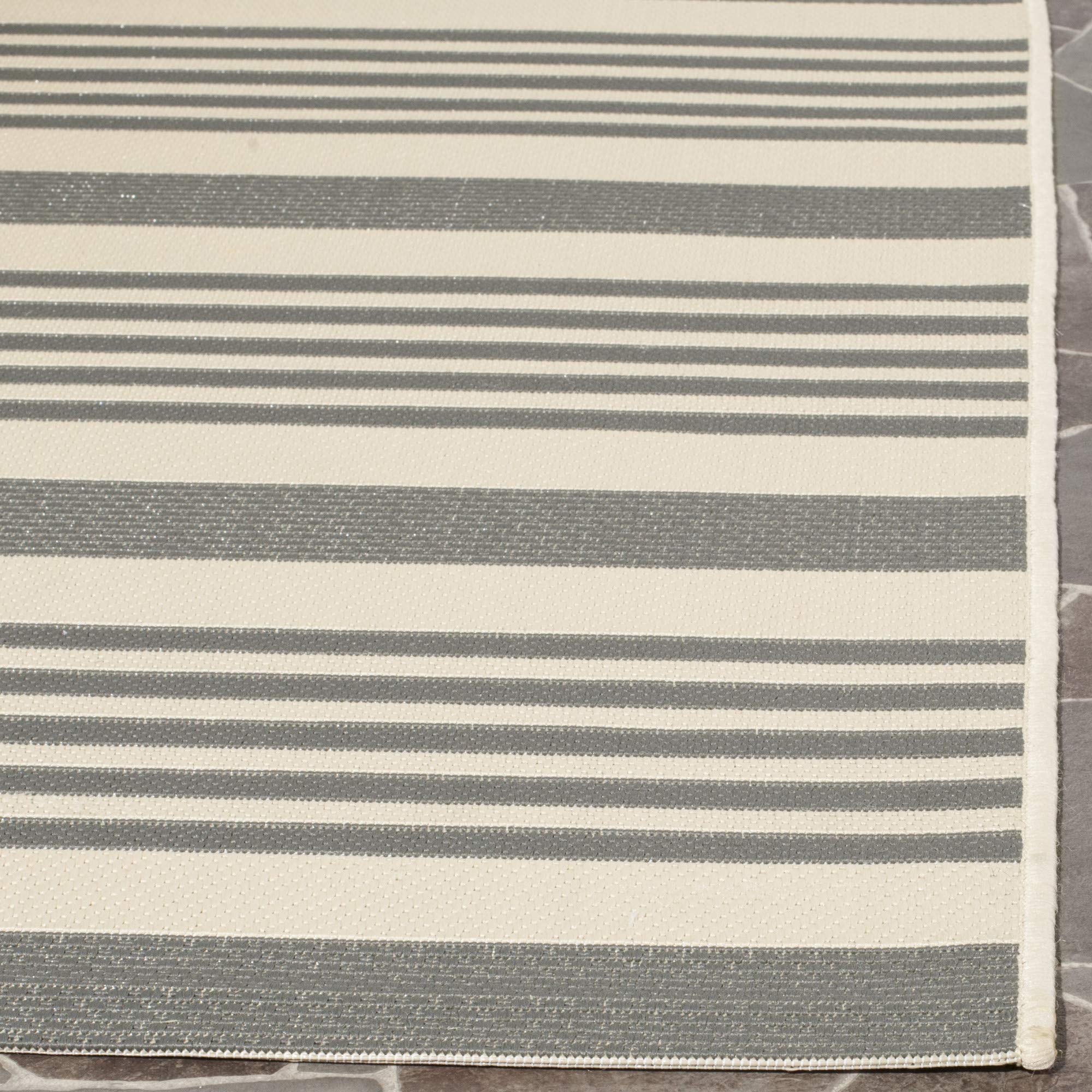 Safavieh Courtyard Collection Accent Rug - 4' X 5'7'', Grey & Bone, Stripe Design, Non-Shedding & Easy Care, Indoor/Outdoor & Wa