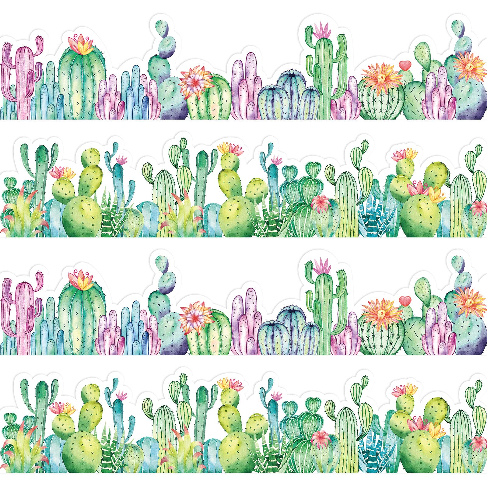 Whaline 69Ft Cactus Bulletin Board Border Cactus Classroom Decoration 60 Sheet Watercolor Summer Trim Border Stickers 2 Design S