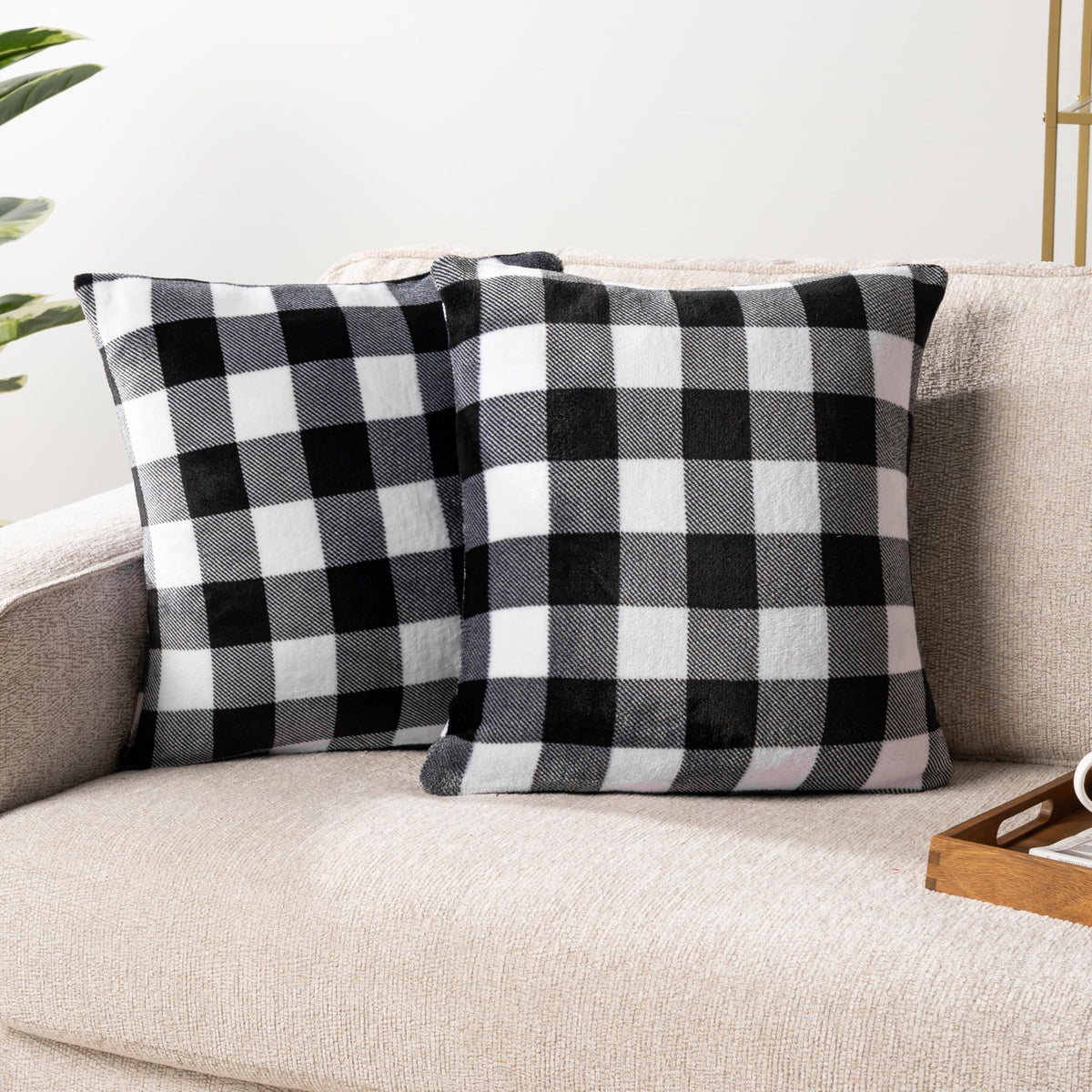 Pavilia Checker Plaid Throw Pillow Covers 18X18 Set Of 2, Decorative Pillow Cases Bed Sofa Couch, Boho Aesthetic Accent Decor Cu