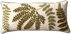 Creative Co-Op White Rectangle Cotton Pillow With Embroidered Green Ferns