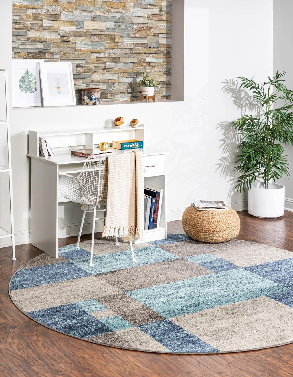Unique Loom Autumn Collection Area Rug - Providence (7' 10'' Round, Blue Gray/ Light Brown)