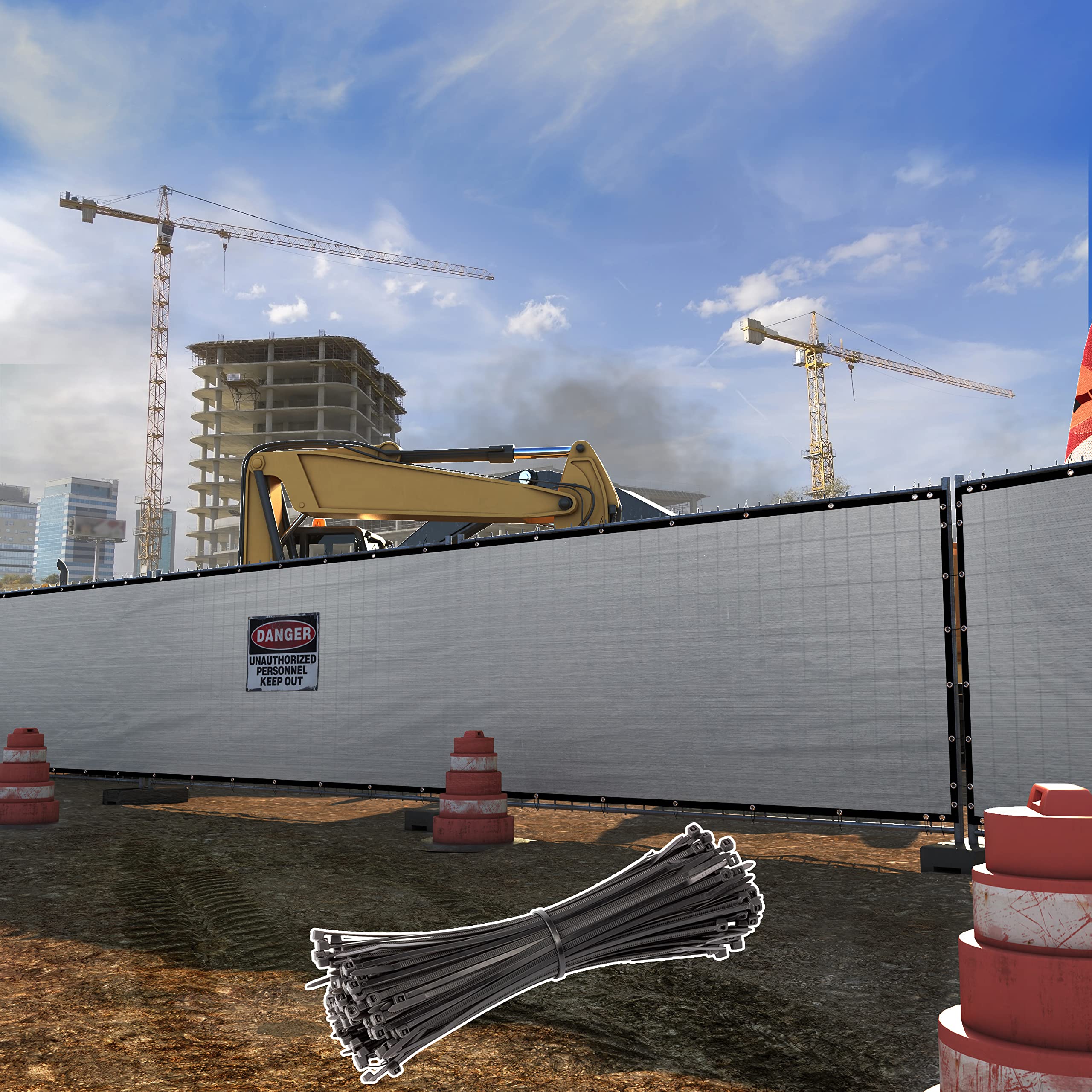 Shademart 6' X 105' Grey Fence Privacy Screen Windscreen Shade Fabric Cloth Hdpe, 90% Visibility Blockage, With Grommets, Heavy