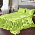 Vonty Satin Sheets Twin Silky Soft Satin Bed Sheets Lime Green Satin Sheet Set, 1 Deep Pocket Fitted Sheet + 1 Flat Sheet + 1 Pi