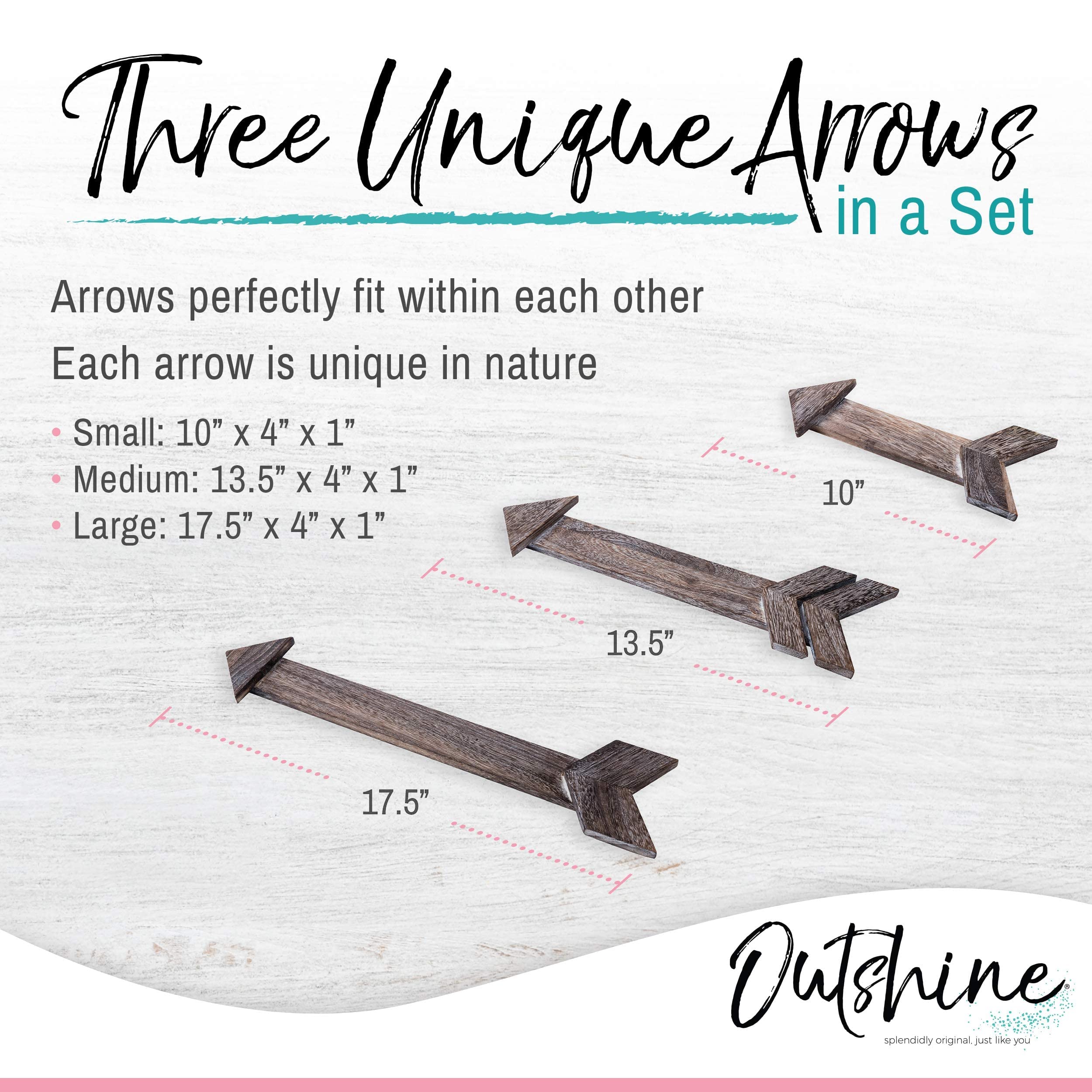Outshine Wooden Arrows For Farmhouse Wall Decor, Rustic Brown (Set Of 3) | Cute Wood Arrows For Bedroom Decor, Bathroom Decor, K