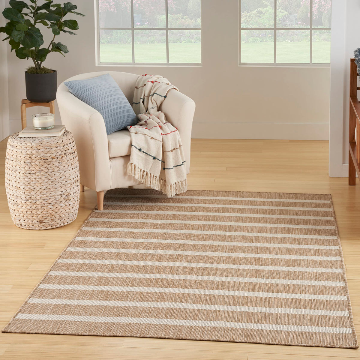 Nourison Positano Indoor/Outdoor Beige Ivory 6' X 9' Area Rug, Easy Cleaning, Non Shedding, Bed Room, Living Room, Dining Room,