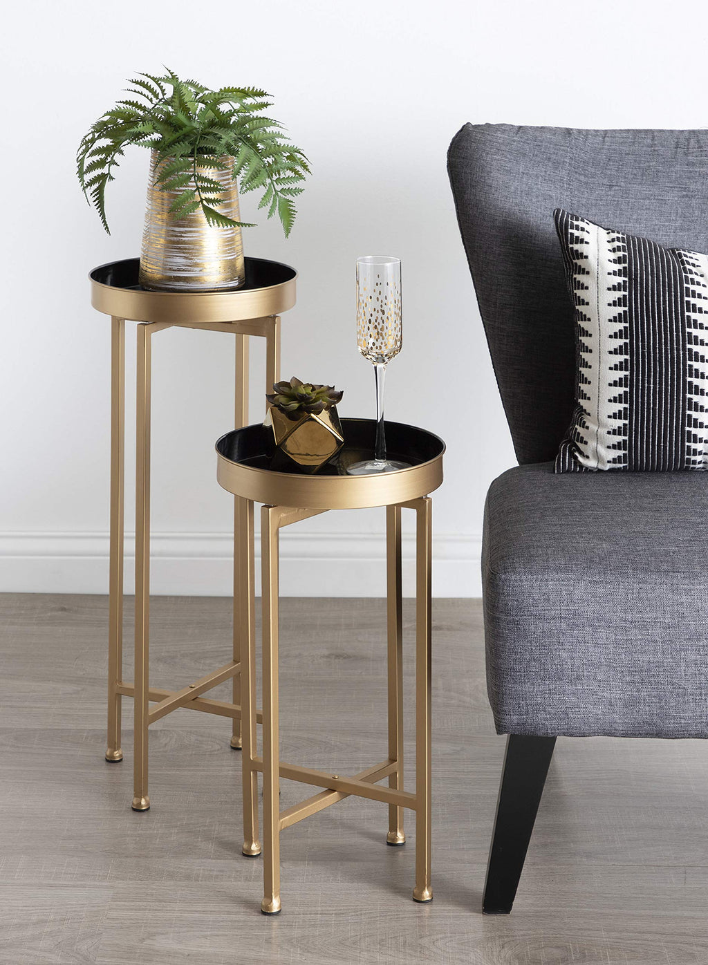 Kate And Laurel Celia Side Tables, Set Of 2, Gold And Black, Decorative Modern Glam End Table