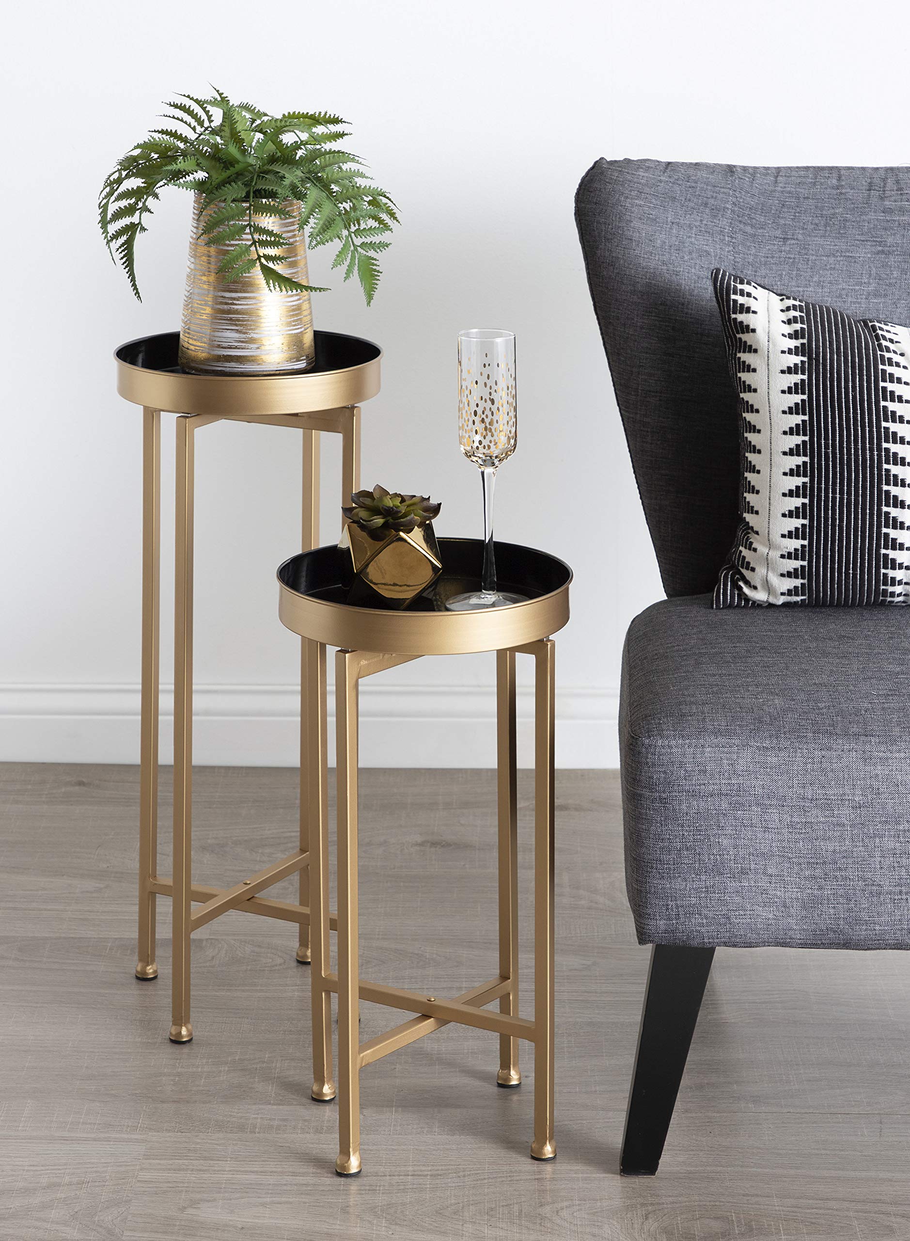 Kate And Laurel Celia Side Tables, Set Of 2, Gold And Black, Decorative Modern Glam End Table