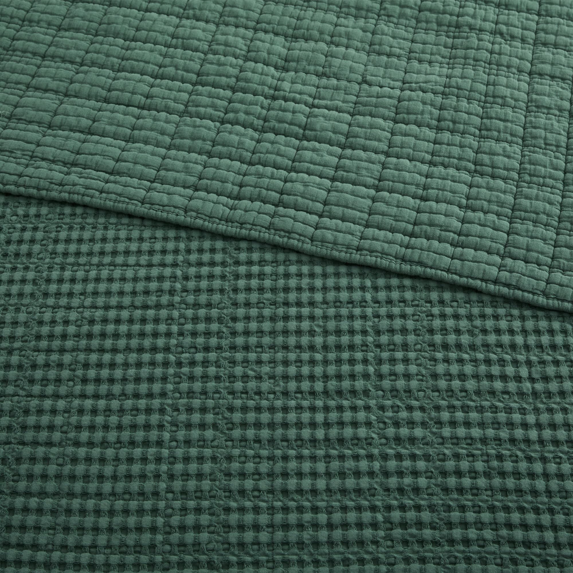 Levtex Home - Mills Waffle - Full Quilted Bedspread Set - Forest Green Cotton Waffle - Bedspread Size (96X110In.), Sham Size (26