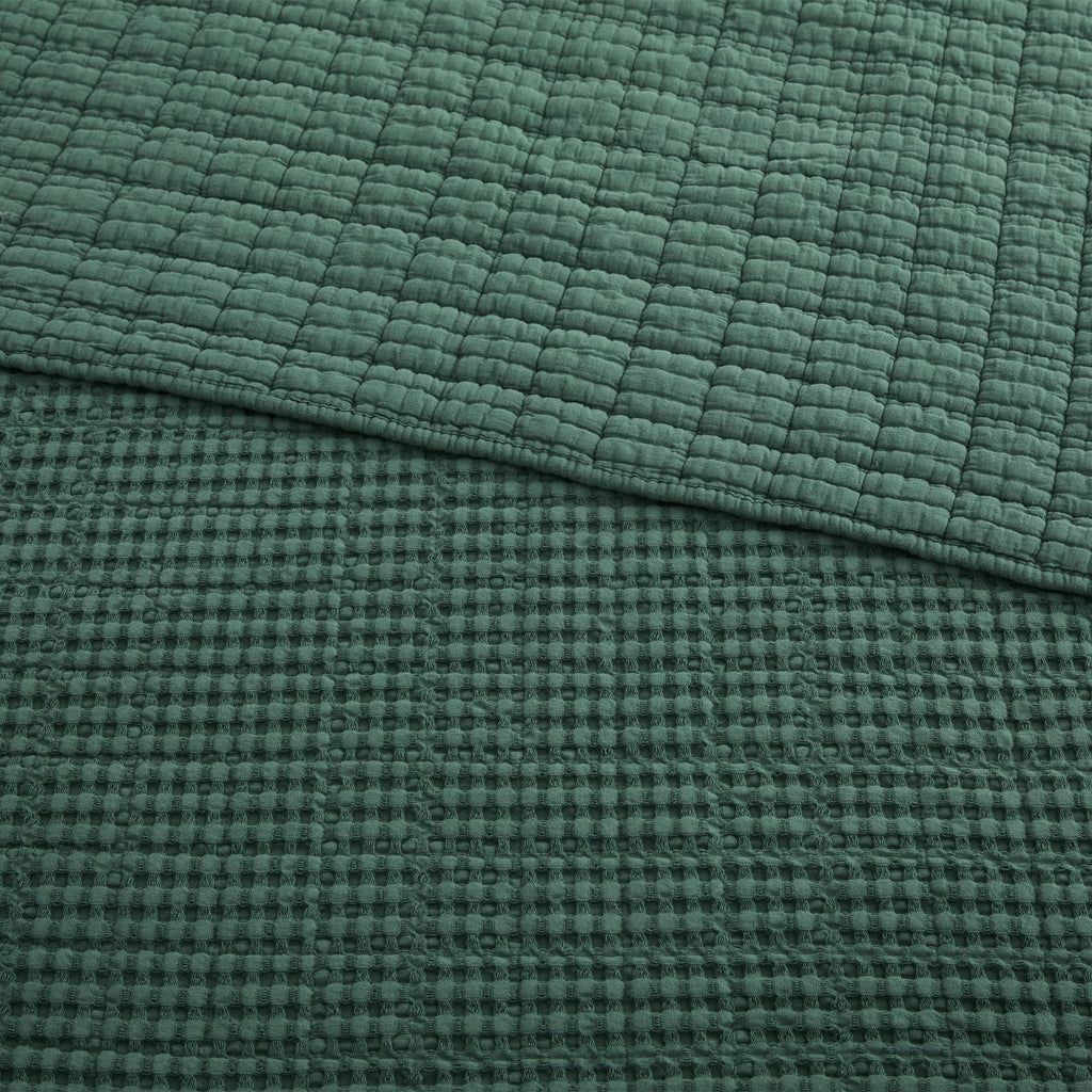 Levtex Home - Mills Waffle - Queen Quilted Bedspread Set - Forest Green Cotton Waffle - Bedspread Size (102 X 118In.), Sham Size