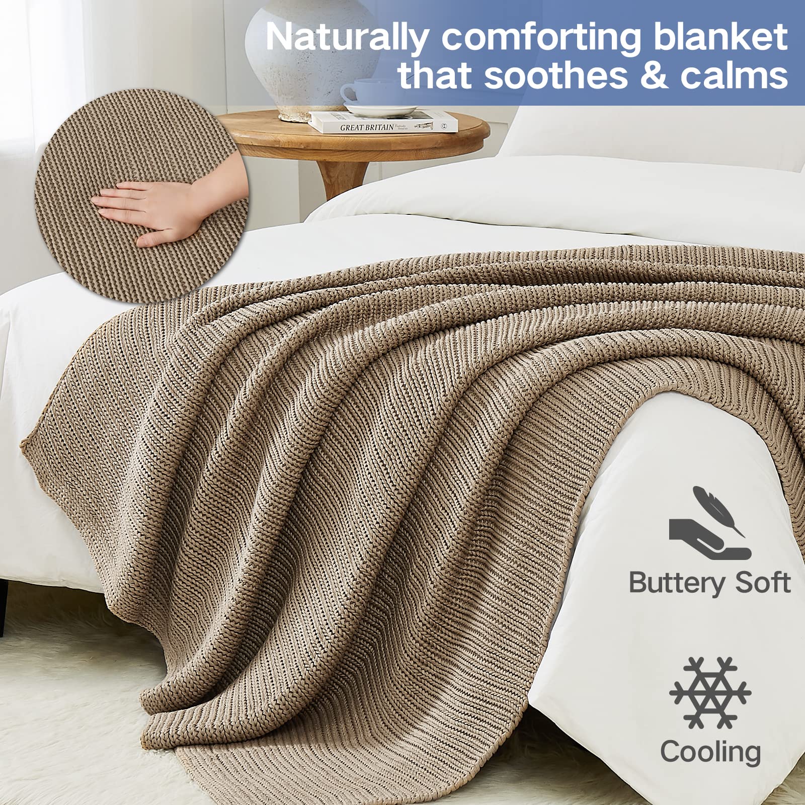 Guohaoi Knitted Weighted Blanket Beige 50"x60" 5lbs Soy Fiber Chunky Knit