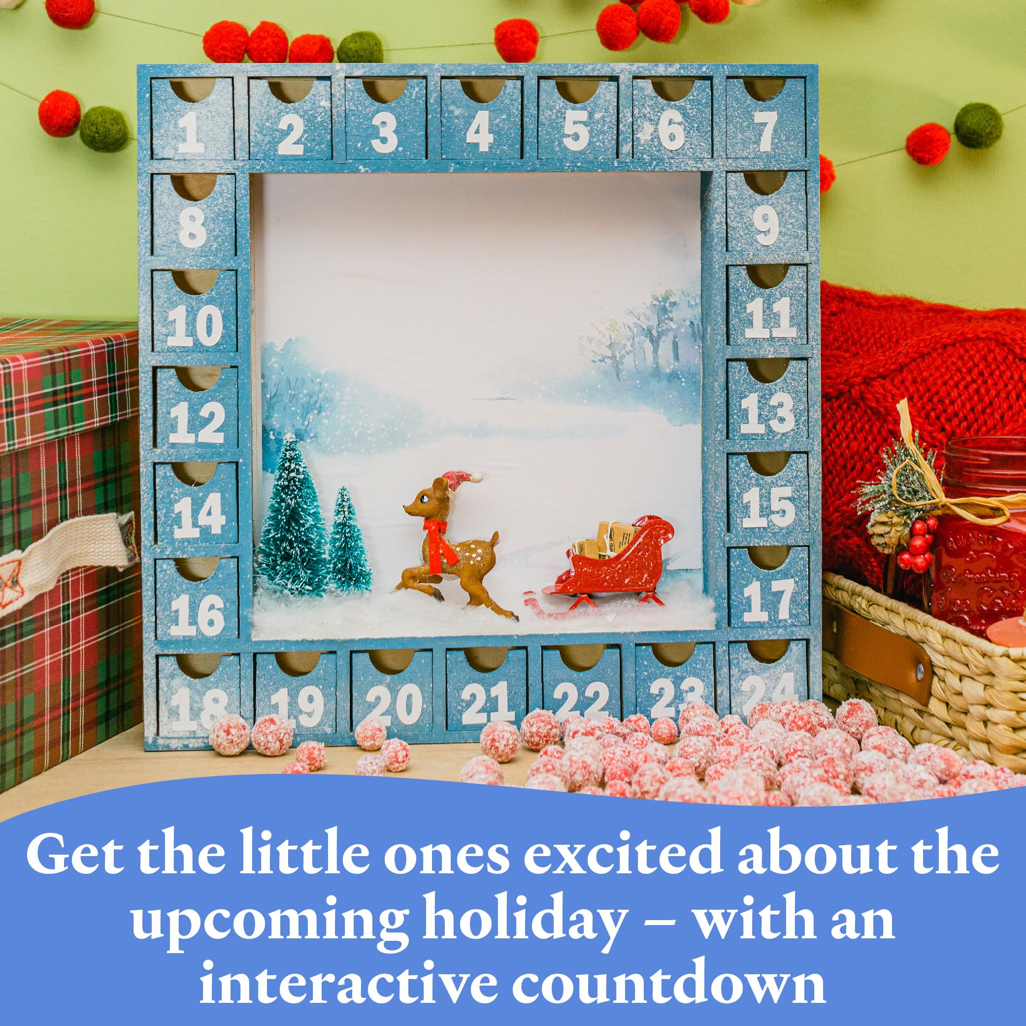 Shadow Box Wooden Advent Calendar 13 X 13 Inch, Pack Of 1 Christmas Advent Calendar With 24 Empty Drawers For Crafts, By Woodpec