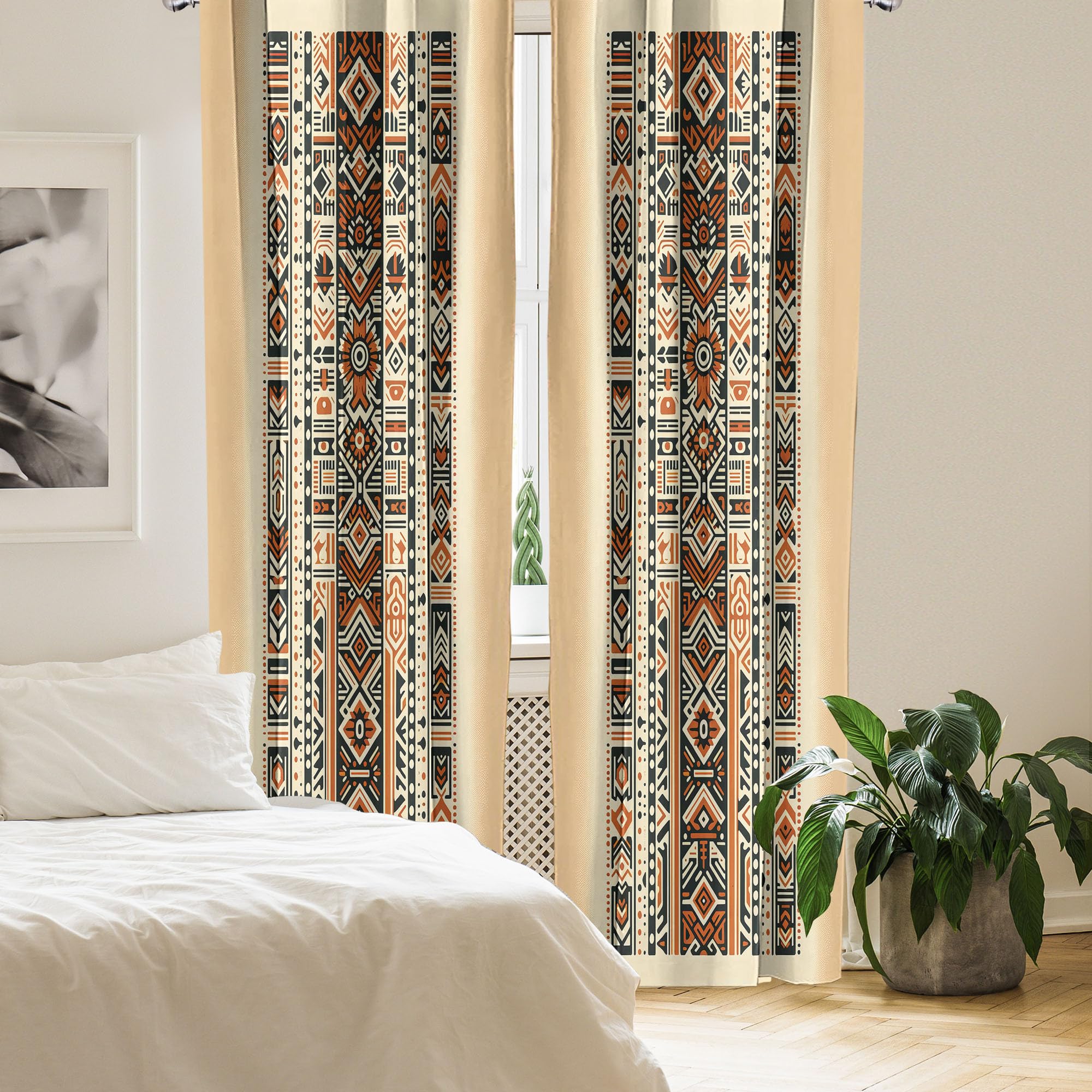 Ambesonne Southwestern Window Curtains Pack Of 2, Geometric Vertical Stripes With Ethnic And Tribal Inspirations, Lightweight Se