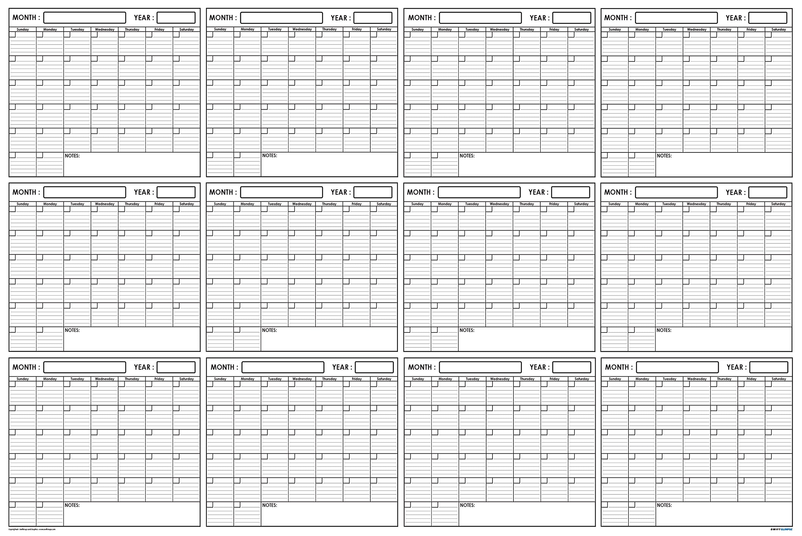 Swiftglimpse 36X48 Large Jumbo Oversized Erasable Laminated Blank Annual Yearly Wall Calendar Poster, 12 Months, Reusable For Of