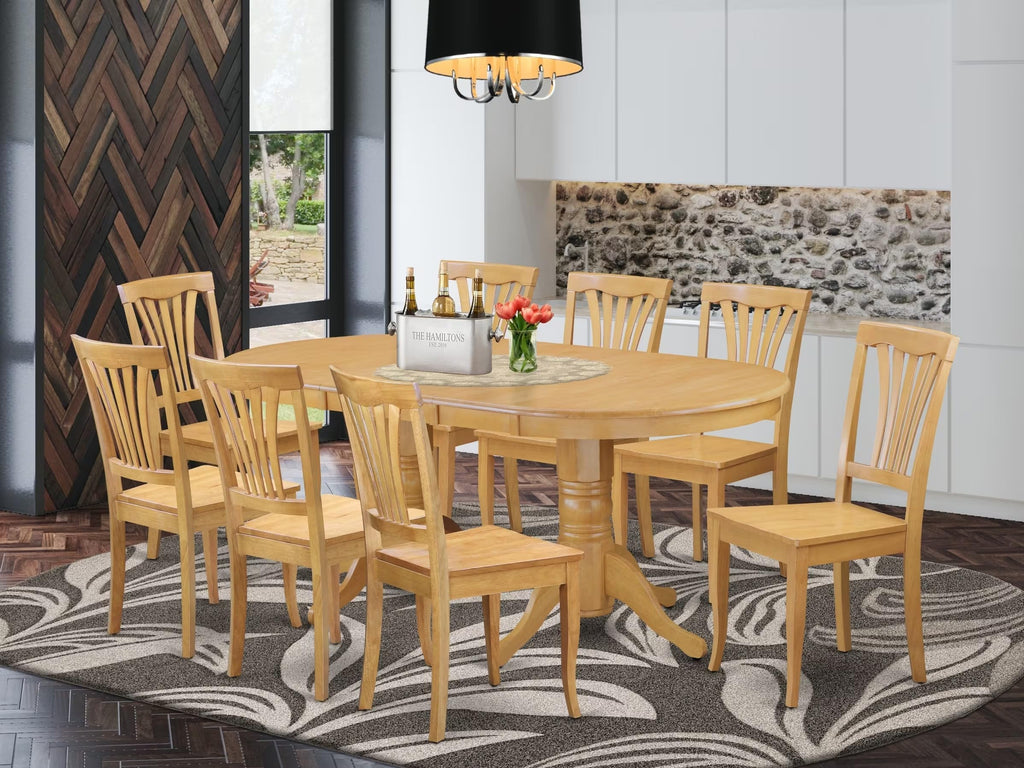 East West Furniture VAAV9-OAK-W 9 Piece Dining Set Includes an Oval Dining Room Table with Butterfly Leaf and 8 Kitchen Chairs, 40x76 Inch, Oak