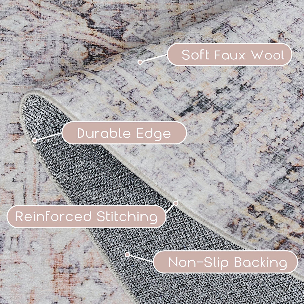 Bileehome Pink Boho Rugs For Bedroom Aesthetic Under Bed,Washable Cute Floral Large Neutral Area Rugs 8X10 For Living Room,8 X 1