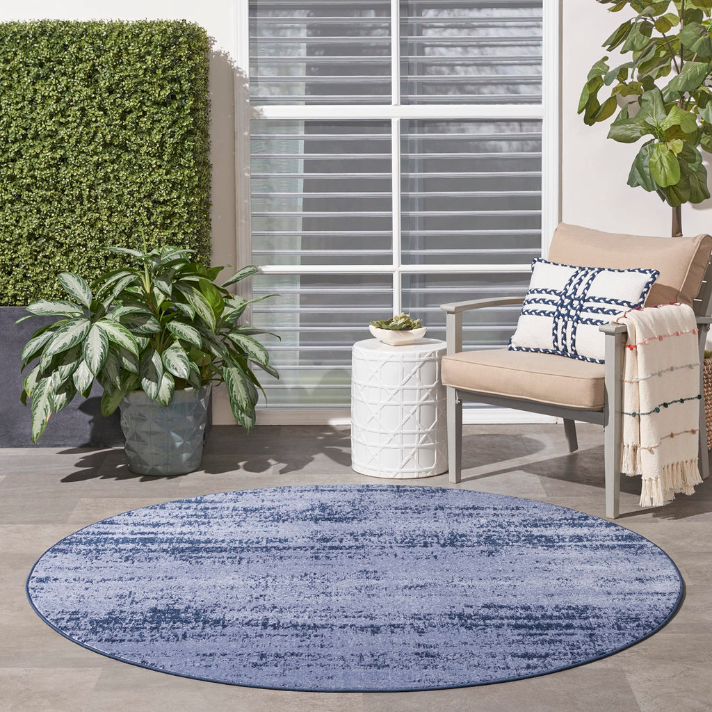 Nourison Essentials Indoor/Outdoor Solid Abstract Denim 6' X Round Area Rug, Easy Cleaning, Non Shedding, Bed Room, Living Room, Dining Room, Backyard, Deck, Patio (6 Round)