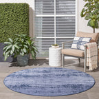 Nourison Essentials Indoor/Outdoor Solid Abstract Denim 4' X Round Area Rug, Easy Cleaning, Non Shedding, Bed Room, Living Room, Dining Room, Backyard, Deck, Patio (4 Round)