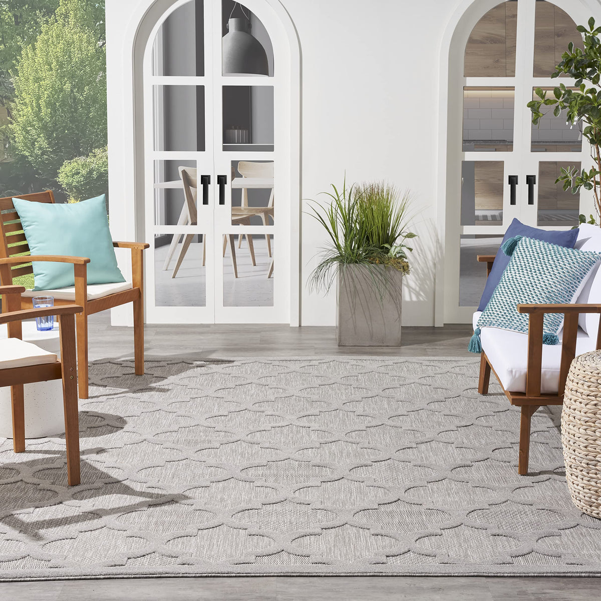 Nourison Easy Care Moroccan Silver Grey 8' X 10' Area Rug, Trellis, Easy Cleaning, Non Shedding, Bed Room, Living Room, Dining R
