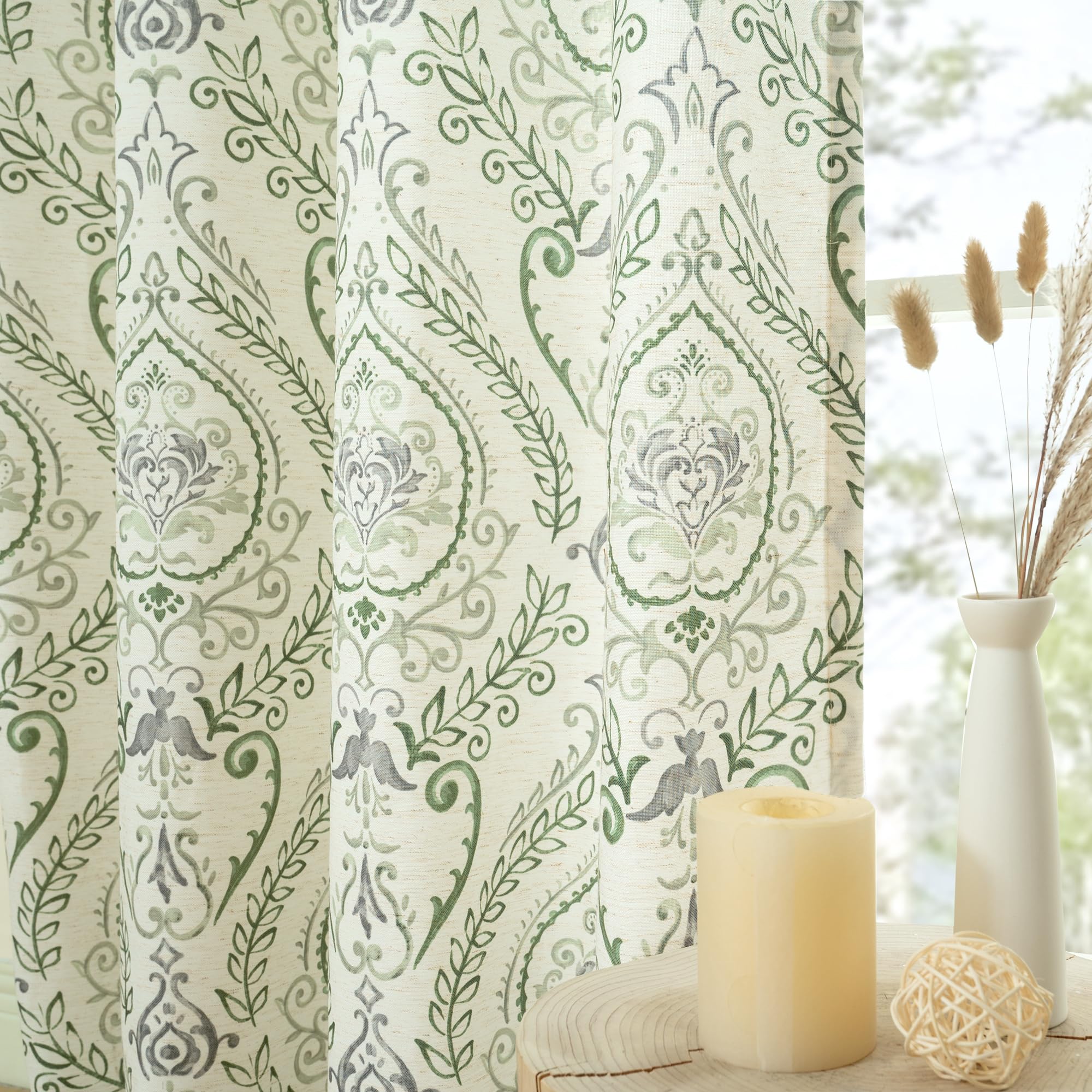 Lamit Teal Linen Curtains 108 Inches Long For Living Room, Long Farmhouse Curtains Grommet Light Filtering Pattern Window Curain