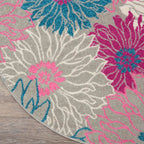 Nourison Passion Grey 5'3' X Round Area Rug, Floral, Farmhouse, Easy Cleaning, Non Shedding, Bed Room, Living Room, Dining Room, Kitchen, (5' Round)