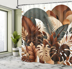 Ambesonne Brown Shower Curtain, Earthy Jungle Exotic Leaves On Mid Century Modern Circles Vintage Botany, Cloth Fabric Bathroom