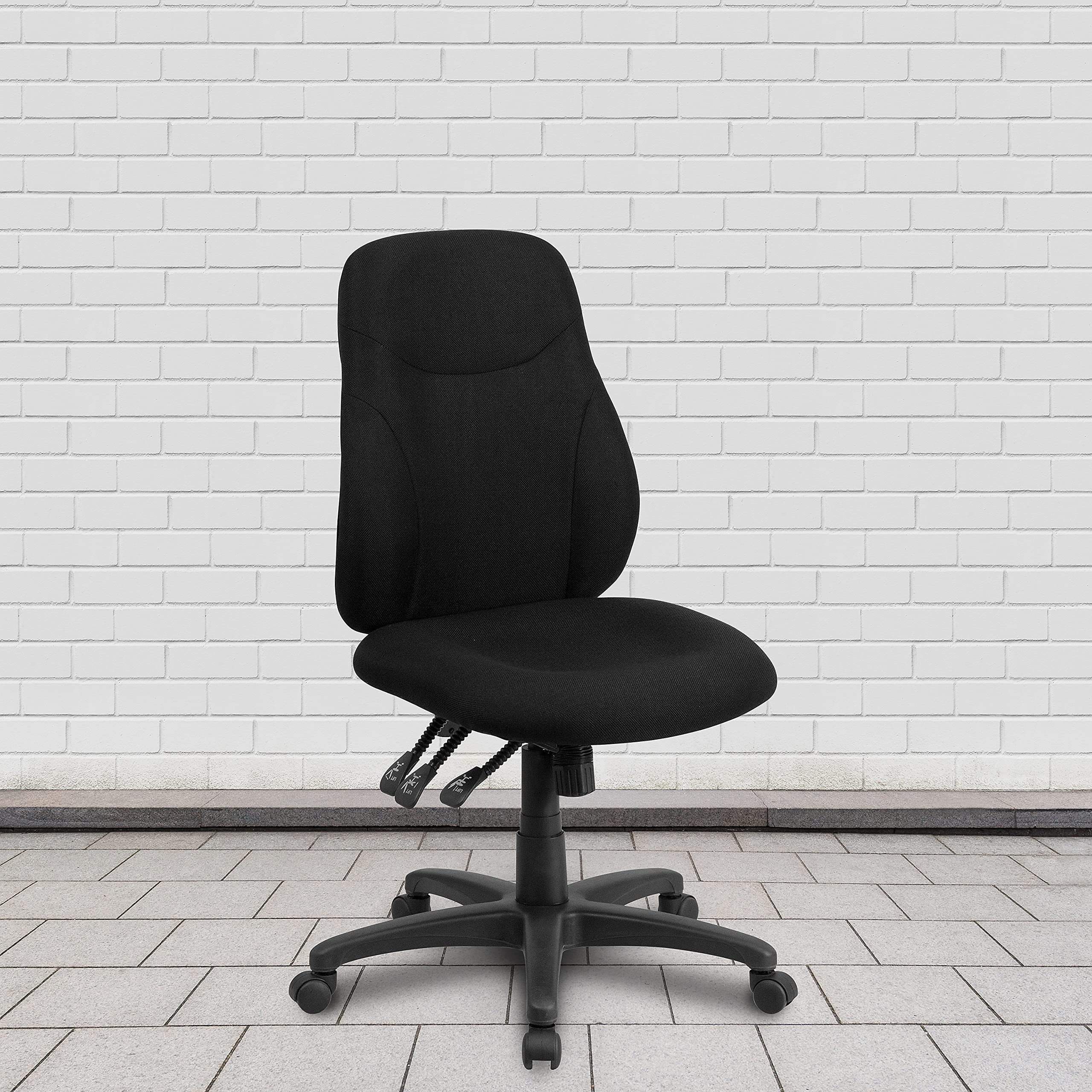Flash Furniture Brandy Mid-Back Black Fabric Multifunction Swivel Ergonomic Task Office Chair