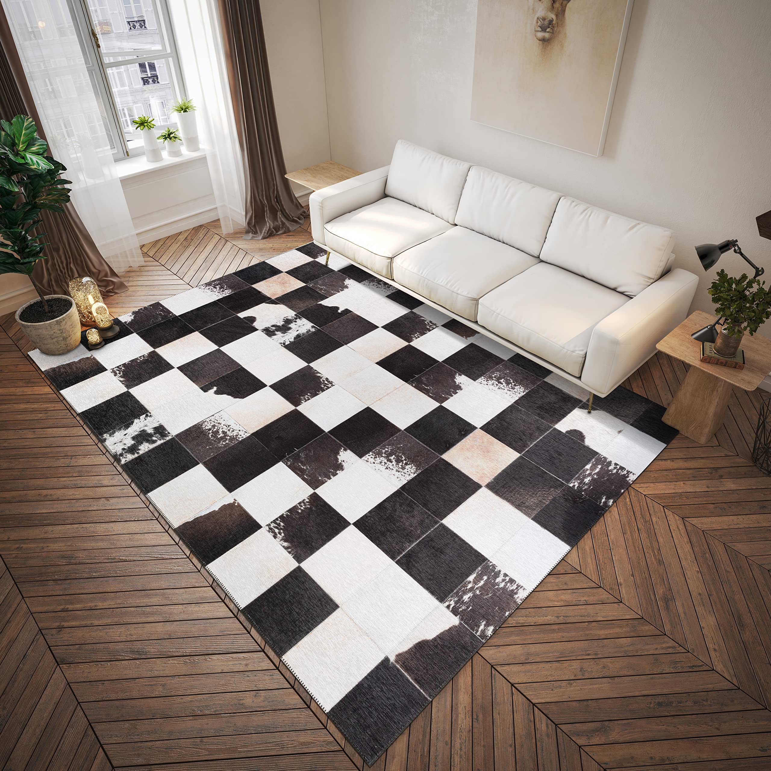 Dalyn Rugs Durango Patchwork Faux Cowhide Ss10 Midnight 9' X 12' Rug