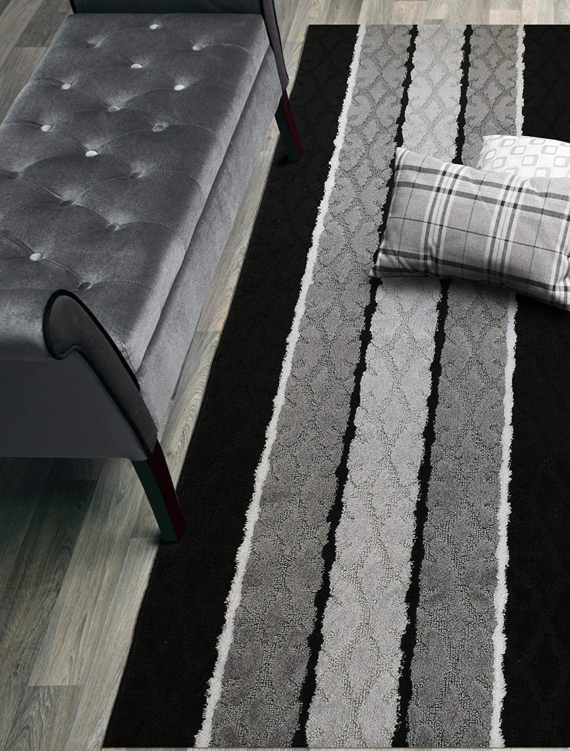 ORFA HOME Custom Cut Hallway Runner Rug, Slip Resistant, 31 Inch Wide X Your Choice of Length, Damask Black, 31 Inch X 21 feet