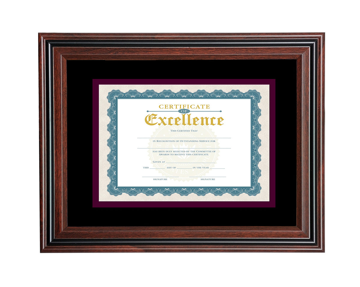 V-LIGHT Rosewood Finish Document Frame with Black Accent