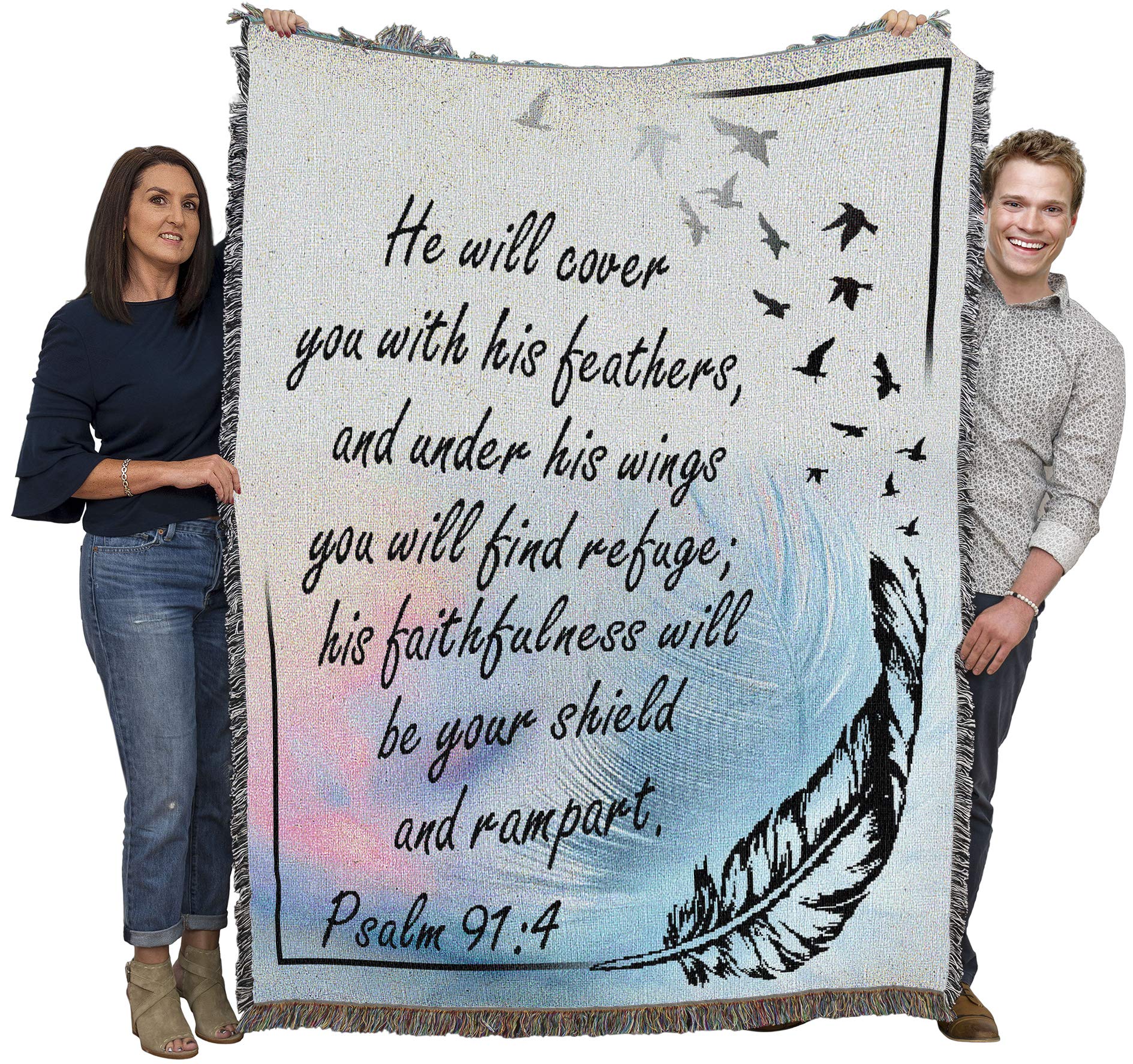 Pure Country Weavers Under His Wings You Will Find Refuge Blanket - Scriptures - Psalm 91:4 - Religious Gift Tapestry Throw Wove