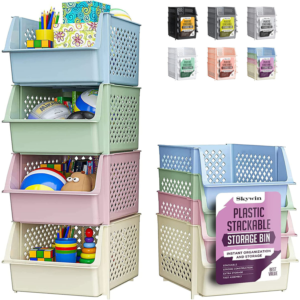 Tidyfriend Stackable Storage Bins For Pantry, 4 Pack Stackable Bins For Organizing Food, Kitchen, And Bathroom Essentials (Multi