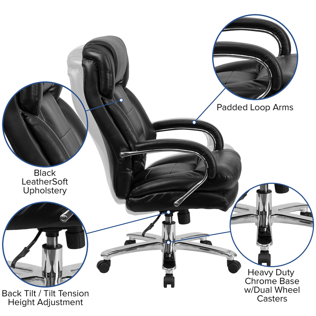 Flash Furniture Hercules Series Leathersoft Swivel Office Chair With Loop Arms, Ergonomic High-Back Executive Chair With Padded Seat And Arms, Black