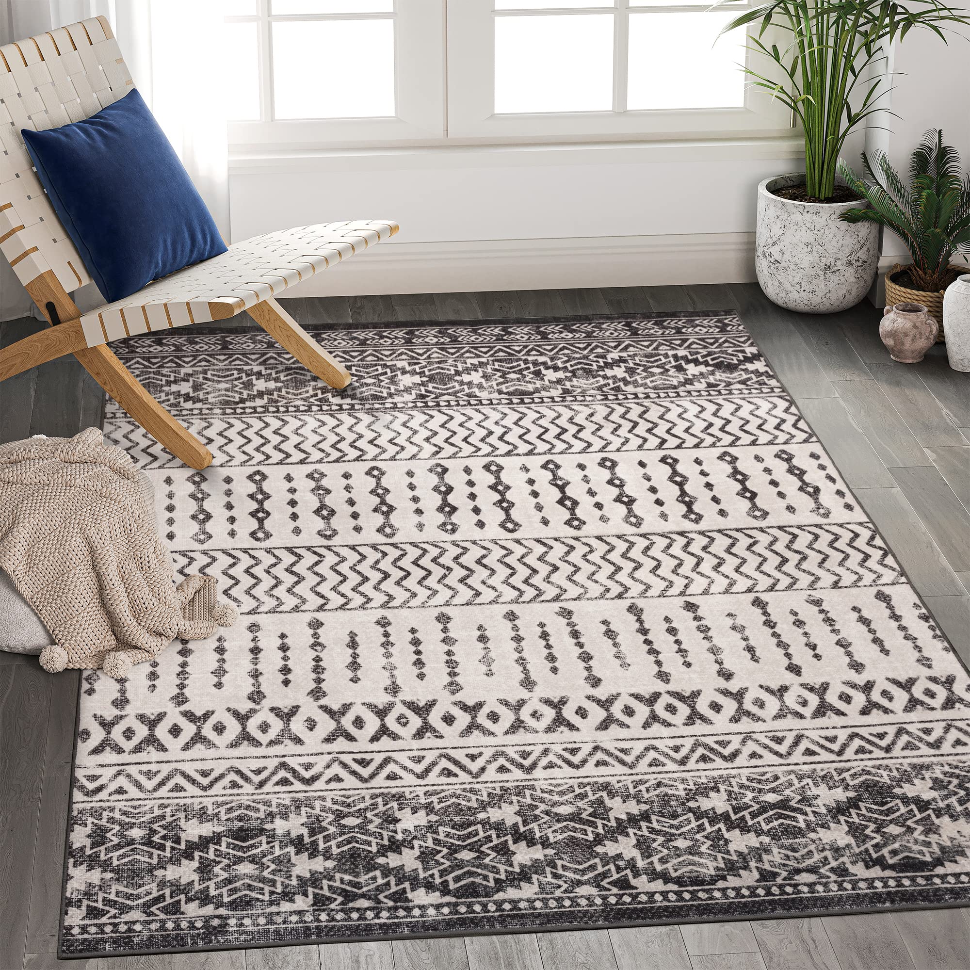 Art&Tuft 9x12 Area Rug, Super Soft Ultra-Thin Moroccan Washable Rug, Anti-Slip Backing Area Rugs 9x12 Living Room, Foldable Geom